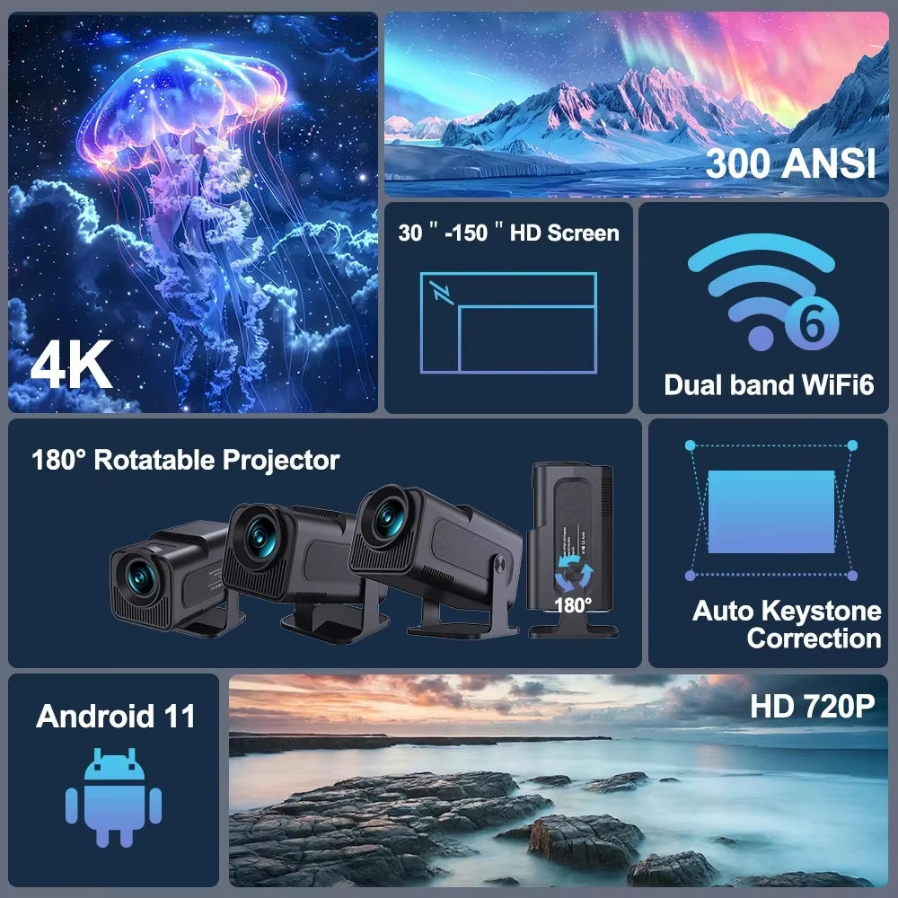 HY320 Mini Projector Upgrade 4K Android 11 Wifi 6 BT 5.0 Allwinner H713 Home Outdoor Portable Projector HY320 MINI